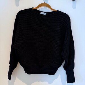 NWT Aritzia Babaton Orion Black Knit Boatneck Ribbed Top with Fitted Waist XS